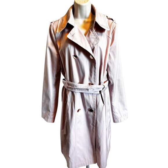 Guess Womens Double-Breasted Belted Trench Coat L/G Light Pink Cotton Polyester - Picture 1 of 13